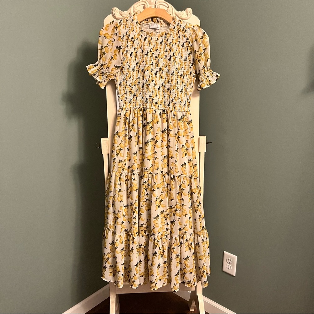 Ivy City Co Lemon Print Midi Dress